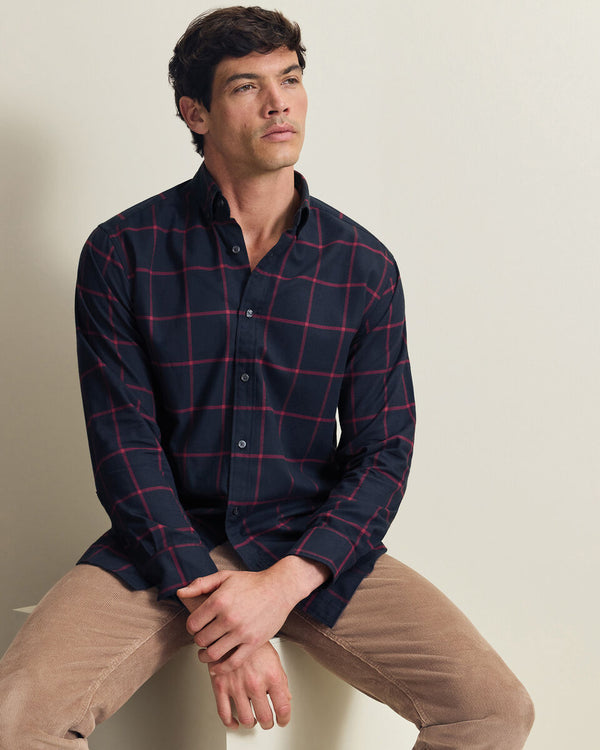 Brushed Flannel Windowpane Check Shirt - Red