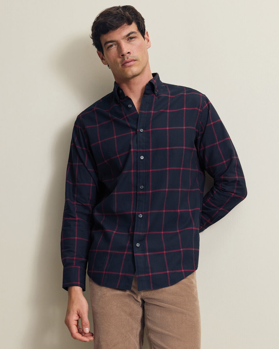 Brushed Flannel Windowpane Check Shirt - Red Main image