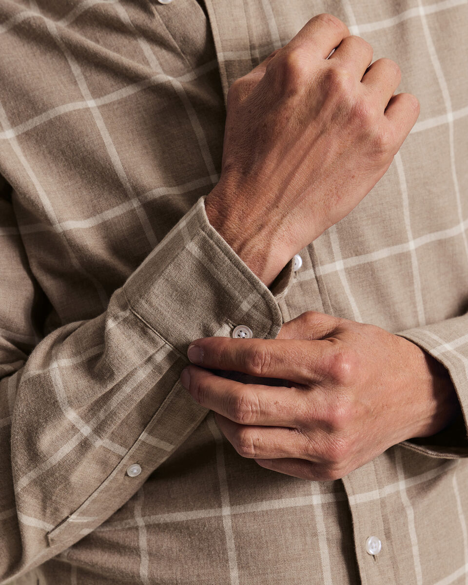 Brushed Flannel Windowpane Check Shirt - Taupe