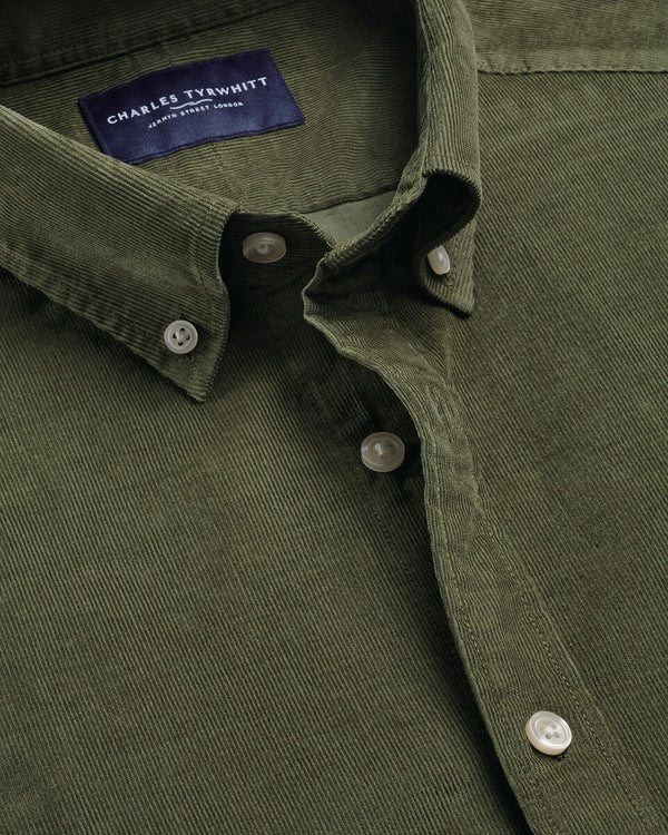 Corduroy Stretch Shirt - Olive Green