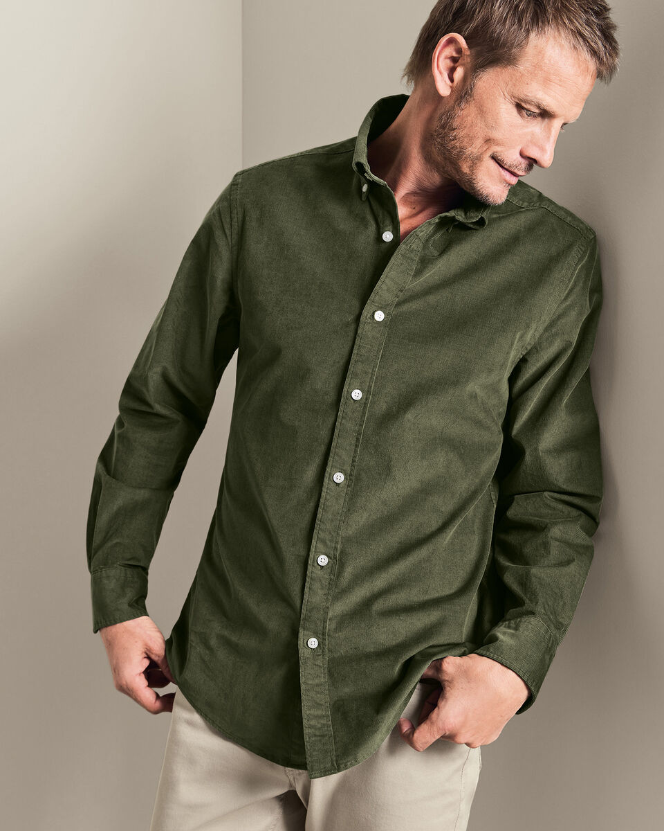 Corduroy Stretch Shirt - Olive Green Main image