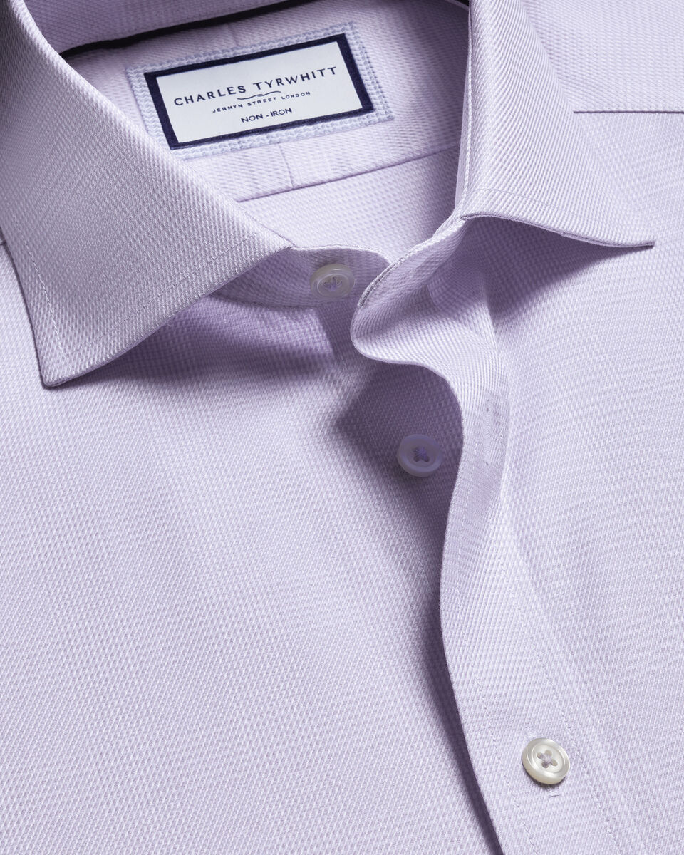 Non-Iron Stretch Burlington Weave Prince of Wales Check Shirt - Lilac