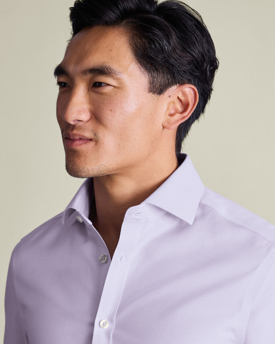 Non-Iron Stretch Burlington Weave Prince of Wales Check Shirt - Lilac