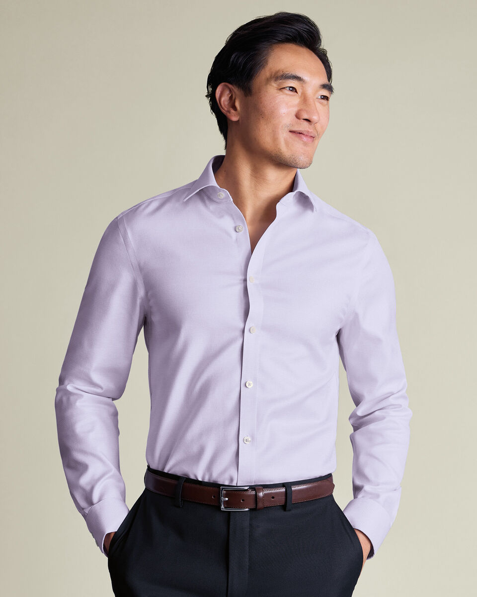 Non-Iron Stretch Burlington Weave Prince of Wales Check Shirt - Lilac