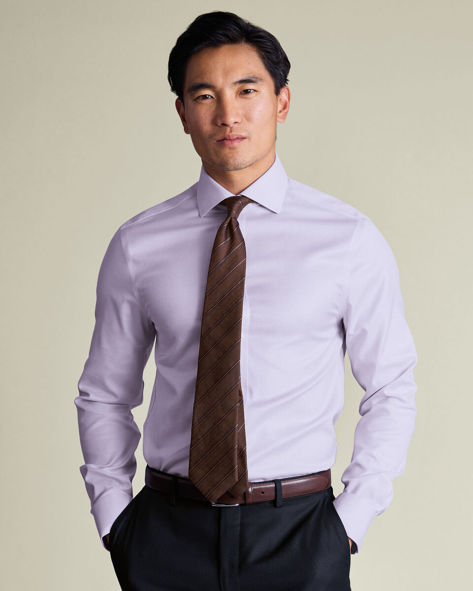 Non-Iron Stretch Burlington Weave Prince of Wales Check Shirt - Lilac