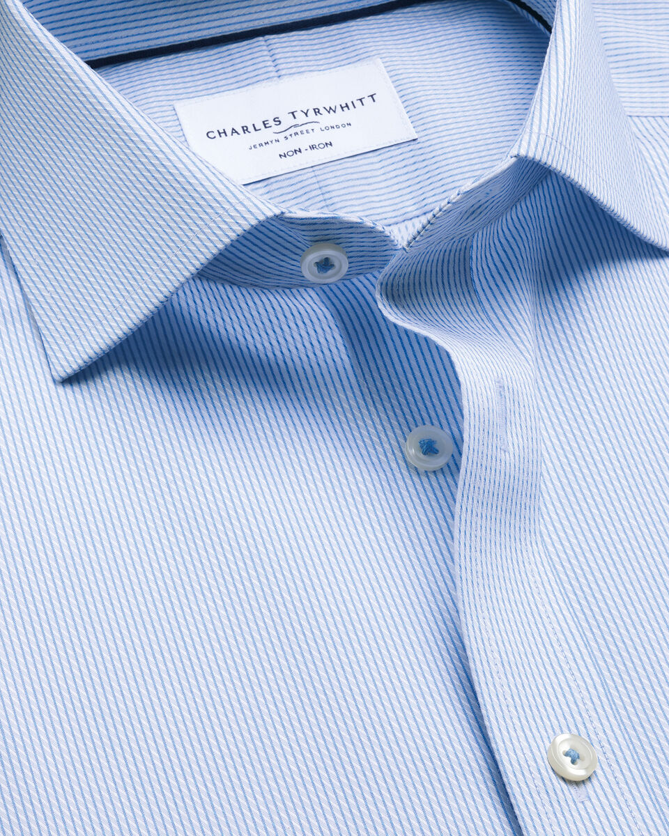 Non-Iron Stretch Greenwich Weave Stripe Shirt – Cornflower Blue