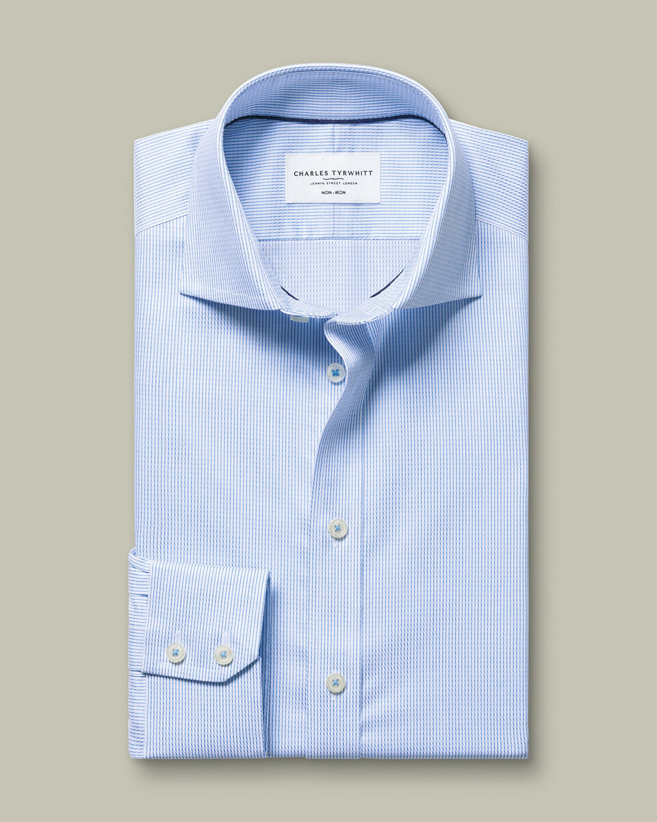 Non-Iron Stretch Greenwich Weave Stripe Shirt – Cornflower Blue