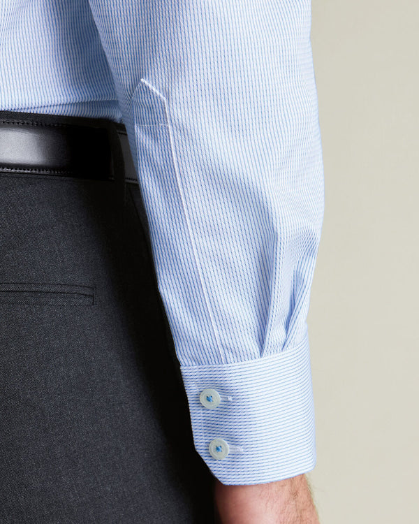 Non-Iron Stretch Greenwich Weave Stripe Shirt – Cornflower Blue