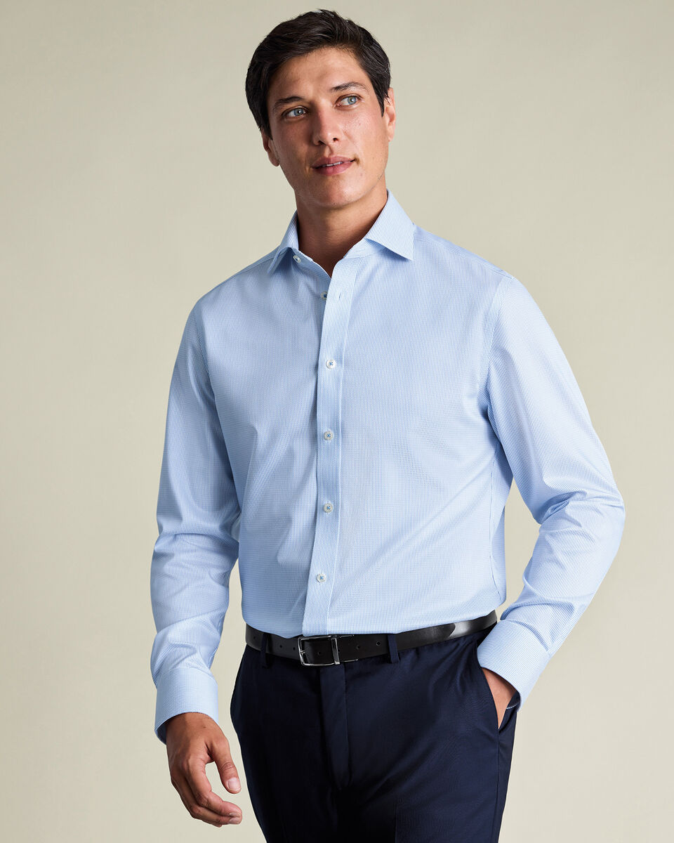 Non-Iron Stretch Greenwich Weave Stripe Shirt – Cornflower Blue Secondary image