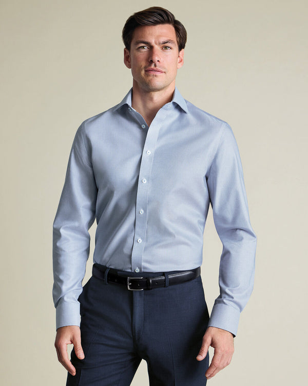 Non-Iron Stretch Greenwich Weave Shirt - Indigo Blue