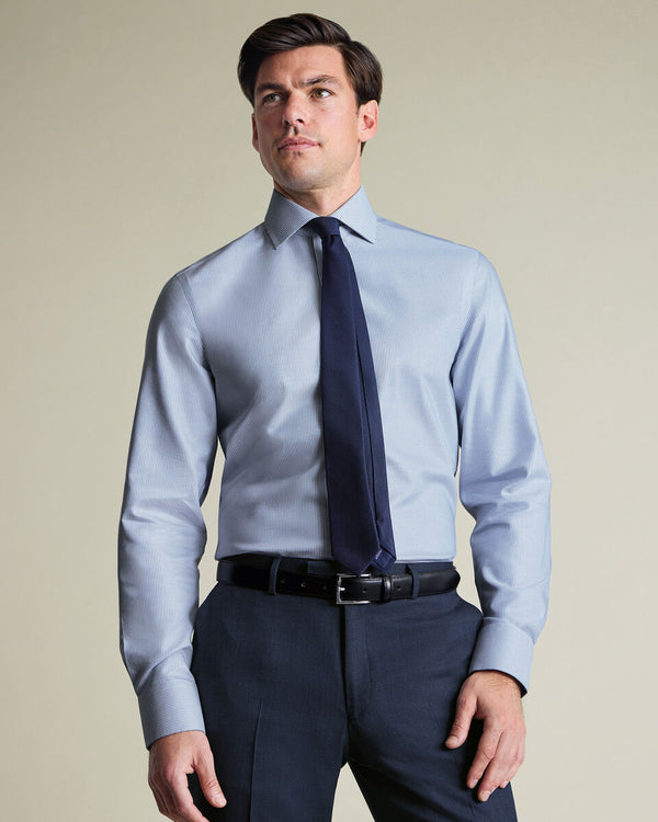 Non-Iron Stretch Greenwich Weave Shirt - Indigo Blue
