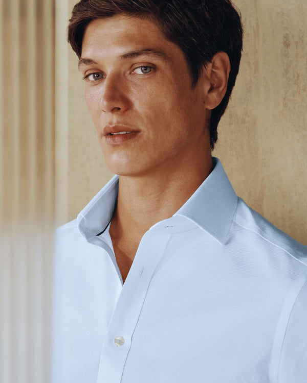 Non-Iron Stretch Greenwich Weave Shirt – Light Blue