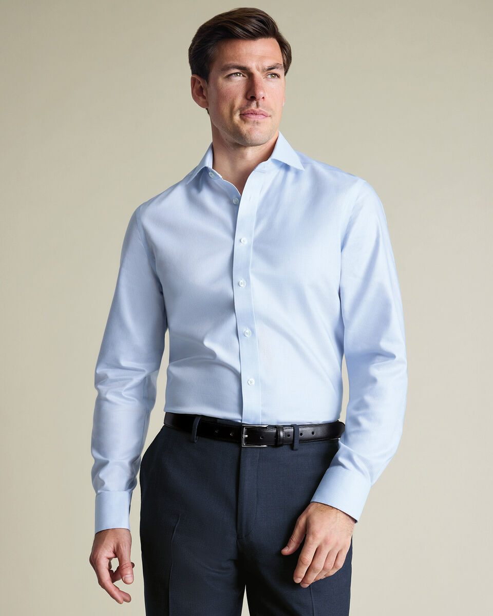 Non-Iron Stretch Greenwich Weave Shirt – Light Blue