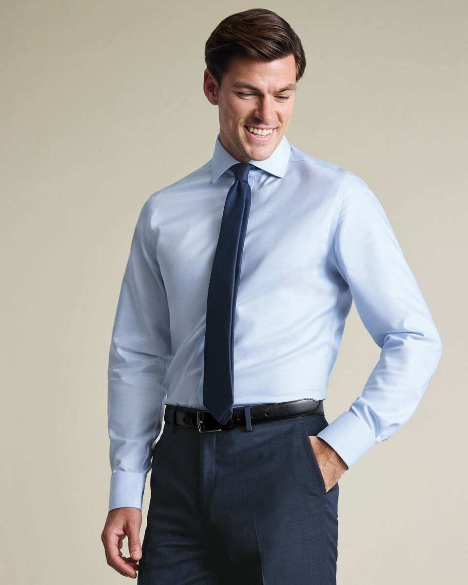 Non-Iron Stretch Greenwich Weave Shirt – Light Blue