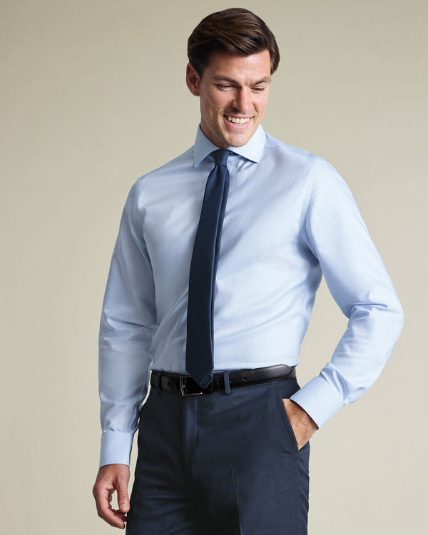Non-Iron Stretch Greenwich Weave Shirt – Light Blue