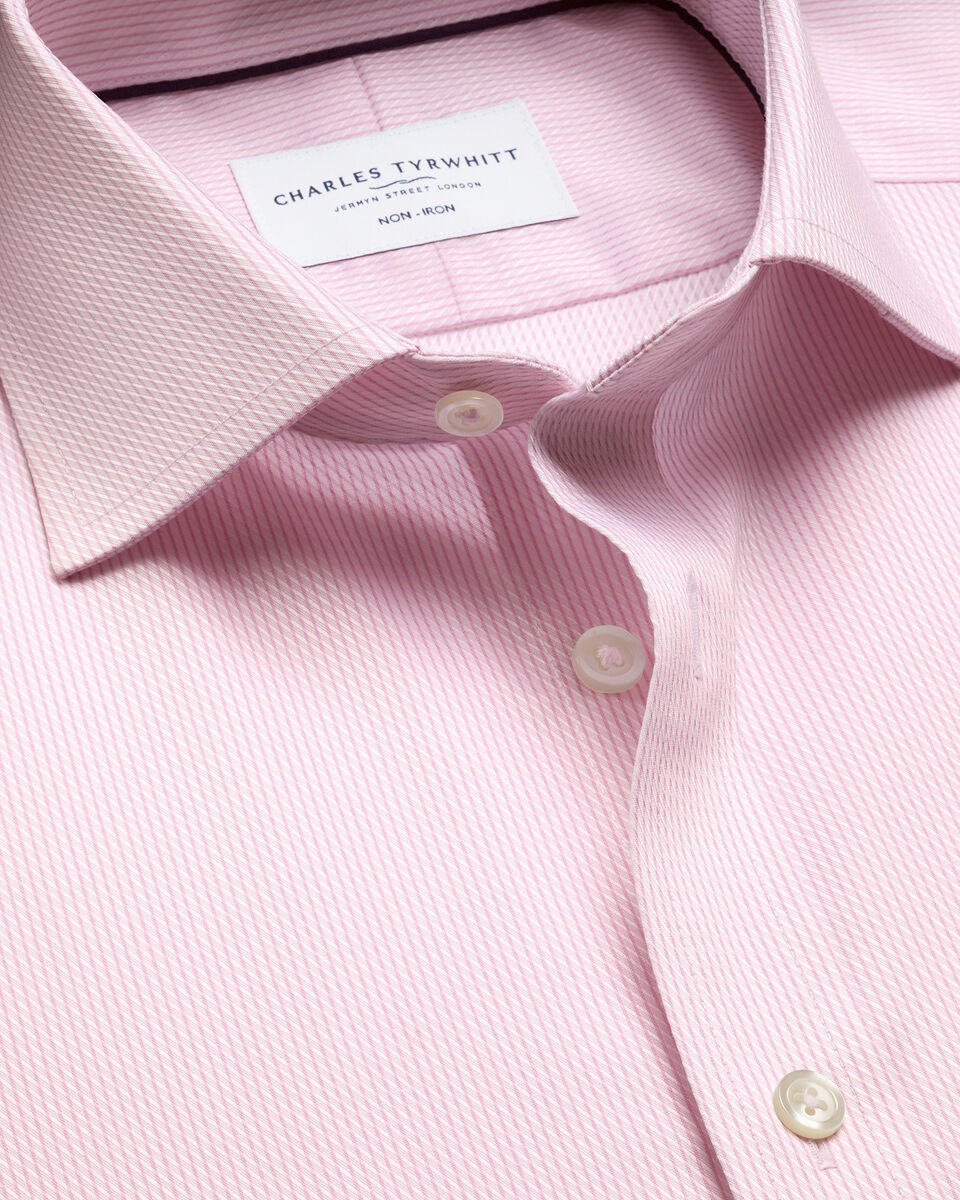 Non-Iron Stretch Greenwich Weave Stripe Shirt - Pink