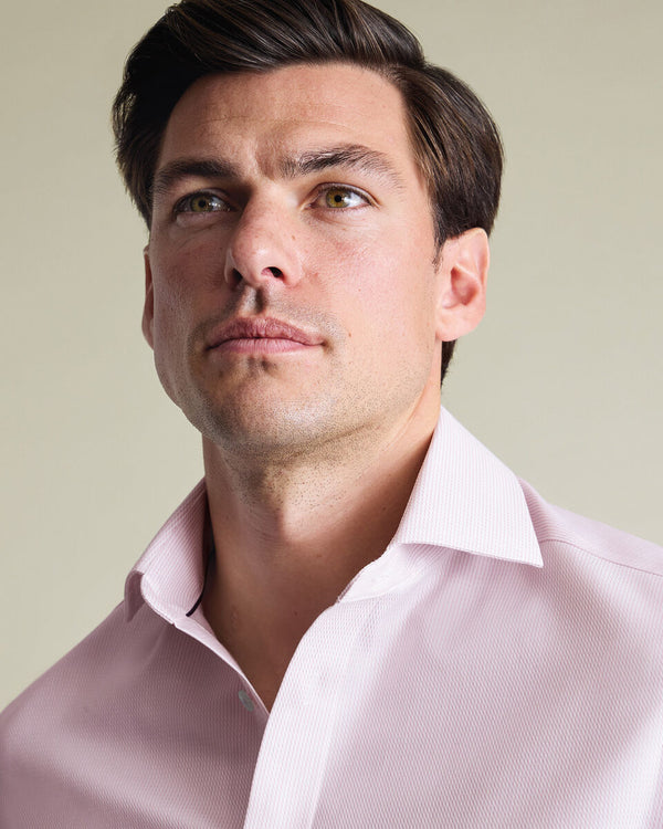 Non-Iron Stretch Greenwich Weave Stripe Shirt - Pink
