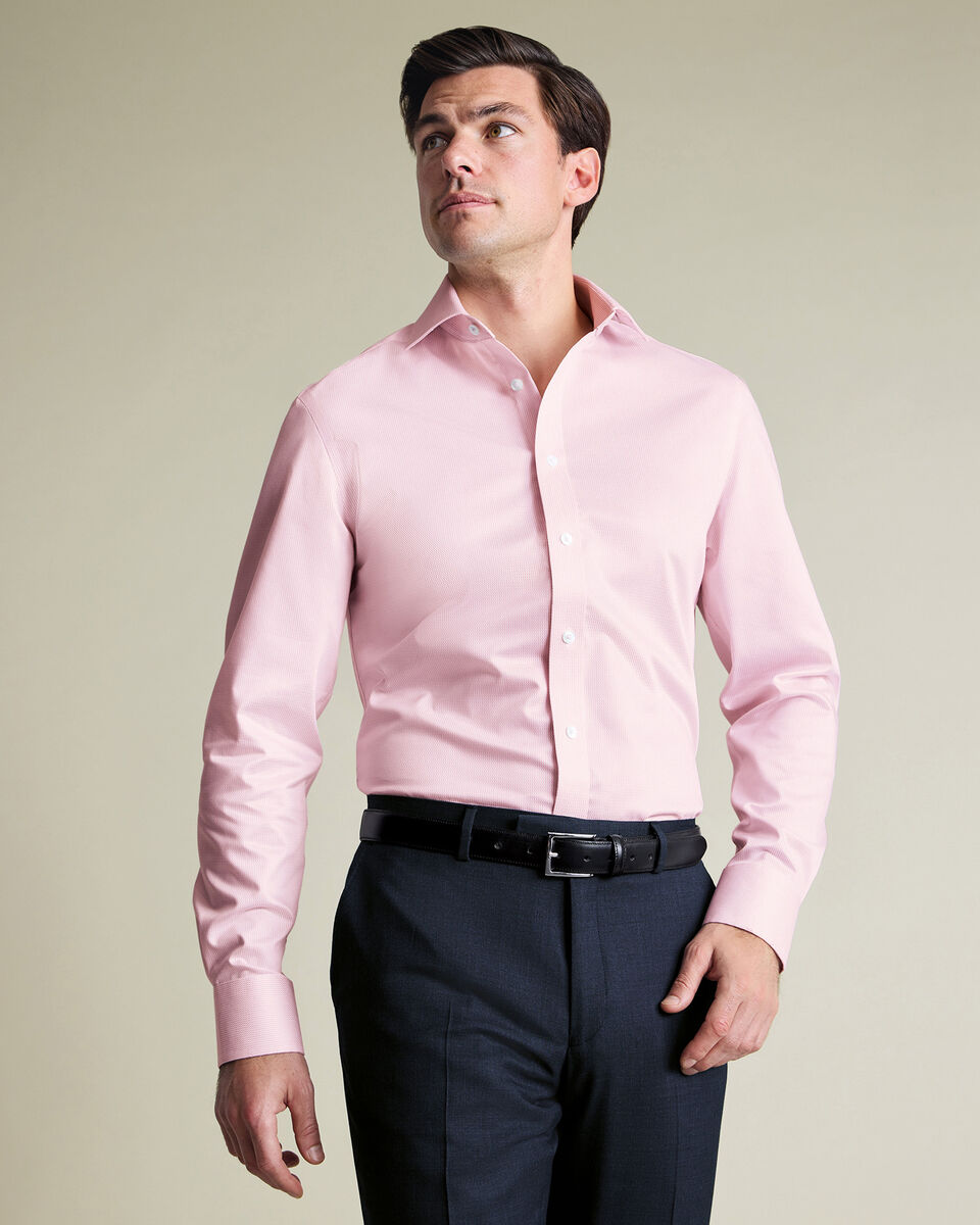 Non-Iron Stretch Greenwich Weave Stripe Shirt - Pink