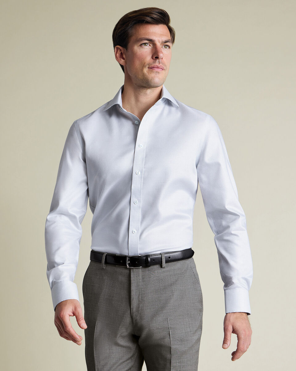 Non-Iron Stretch Greenwich Weave Shirt – Silver Gray