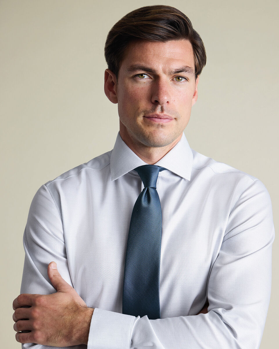 Non-Iron Stretch Greenwich Weave Shirt – Silver Gray