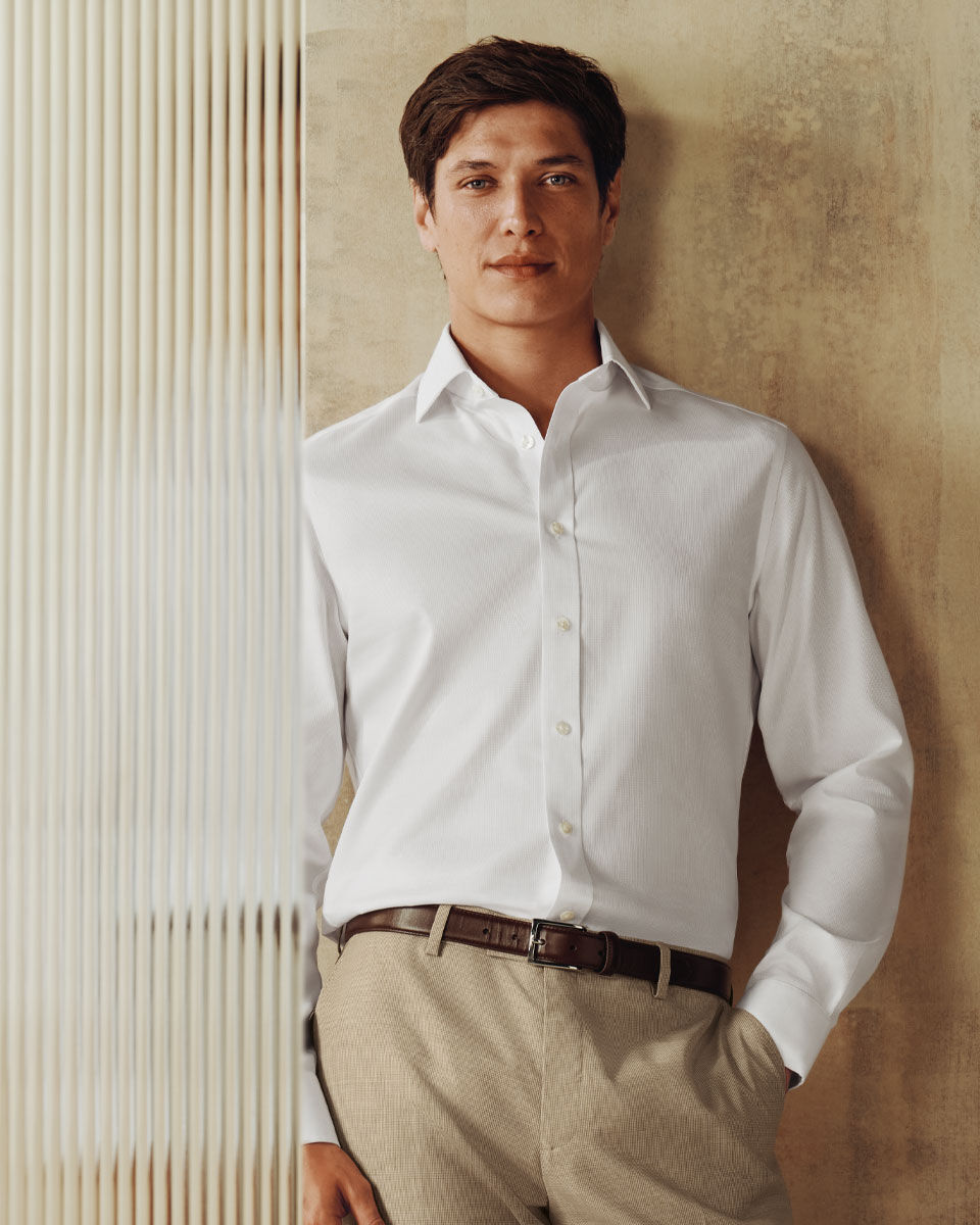 Non-Iron Stretch Greenwich Weave Shirt – White