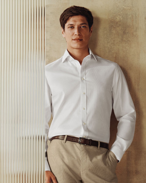 Non-Iron Stretch Greenwich Weave Shirt – White