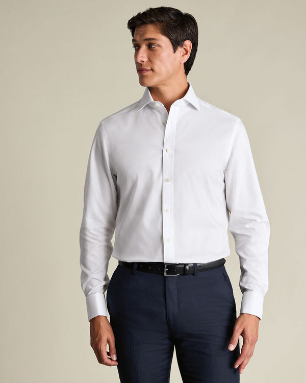 Non-Iron Stretch Greenwich Weave Shirt – White