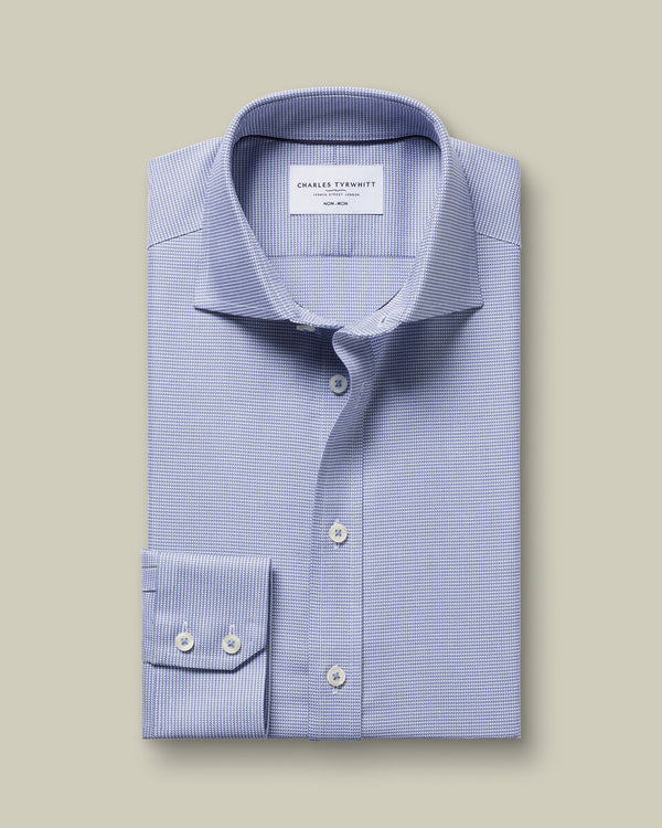 Non-Iron Stretch Trafalgar Weave Shirt - Indigo Blue