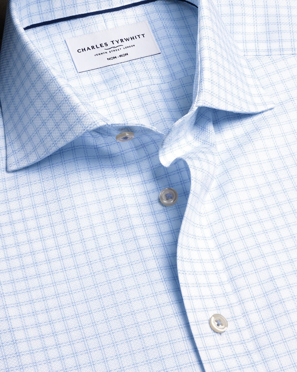 Non-Iron Stretch Trafalgar Weave Check Shirt - Ocean Blue