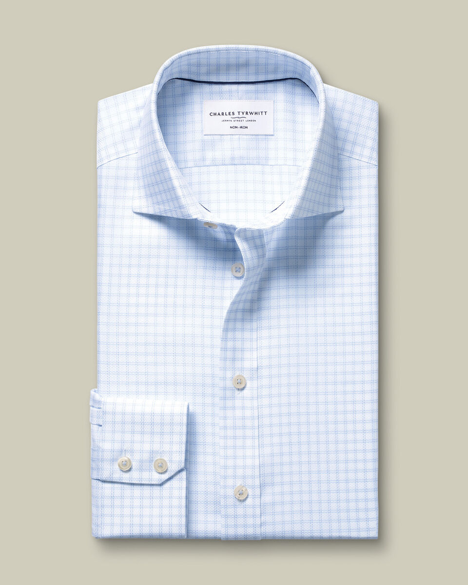 Non-Iron Stretch Trafalgar Weave Check Shirt - Ocean Blue