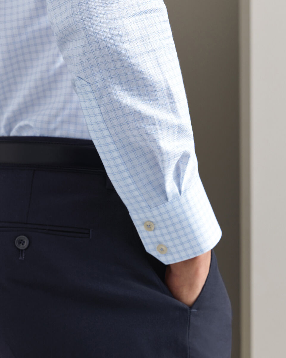 Non-Iron Stretch Trafalgar Weave Check Shirt - Ocean Blue