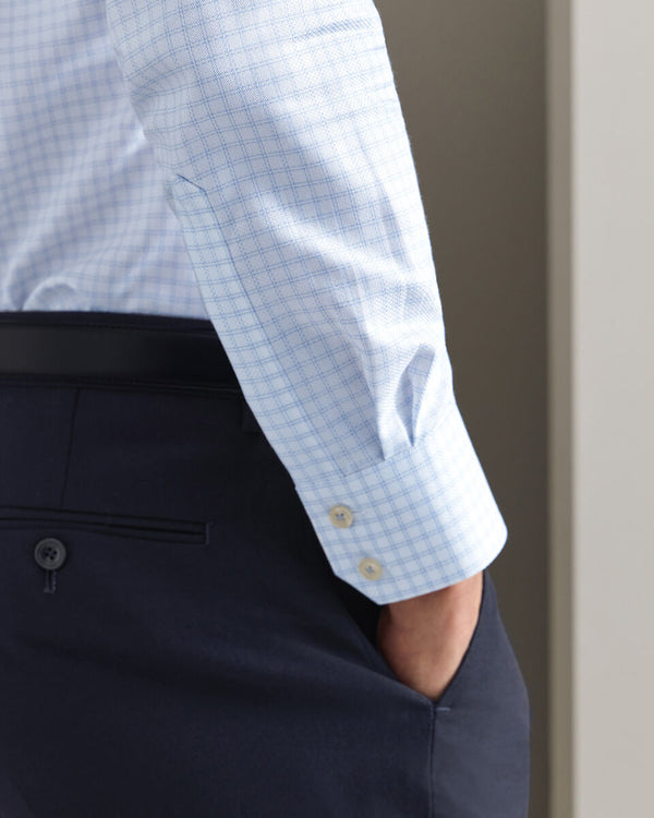 Non-Iron Stretch Trafalgar Weave Check Shirt - Ocean Blue