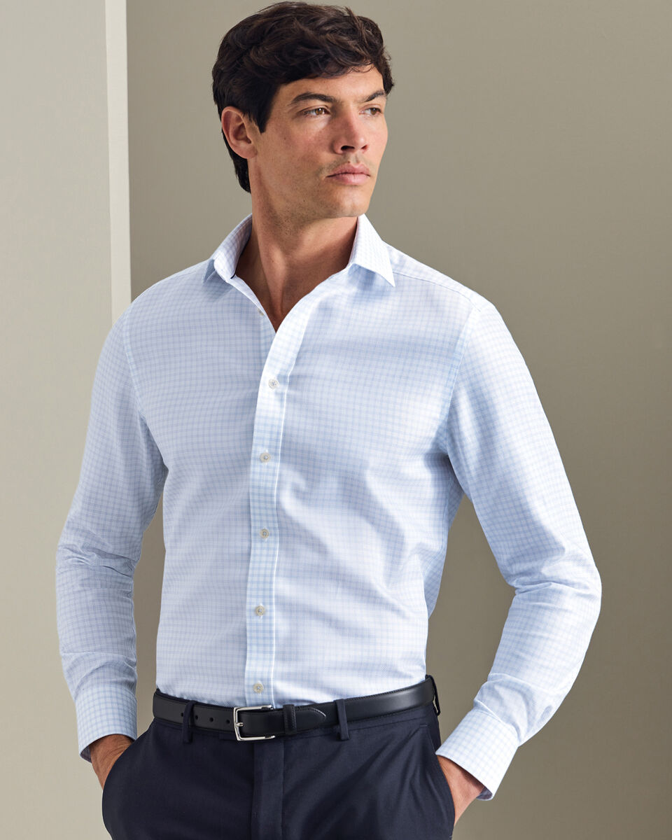 Non-Iron Stretch Trafalgar Weave Check Shirt - Ocean Blue