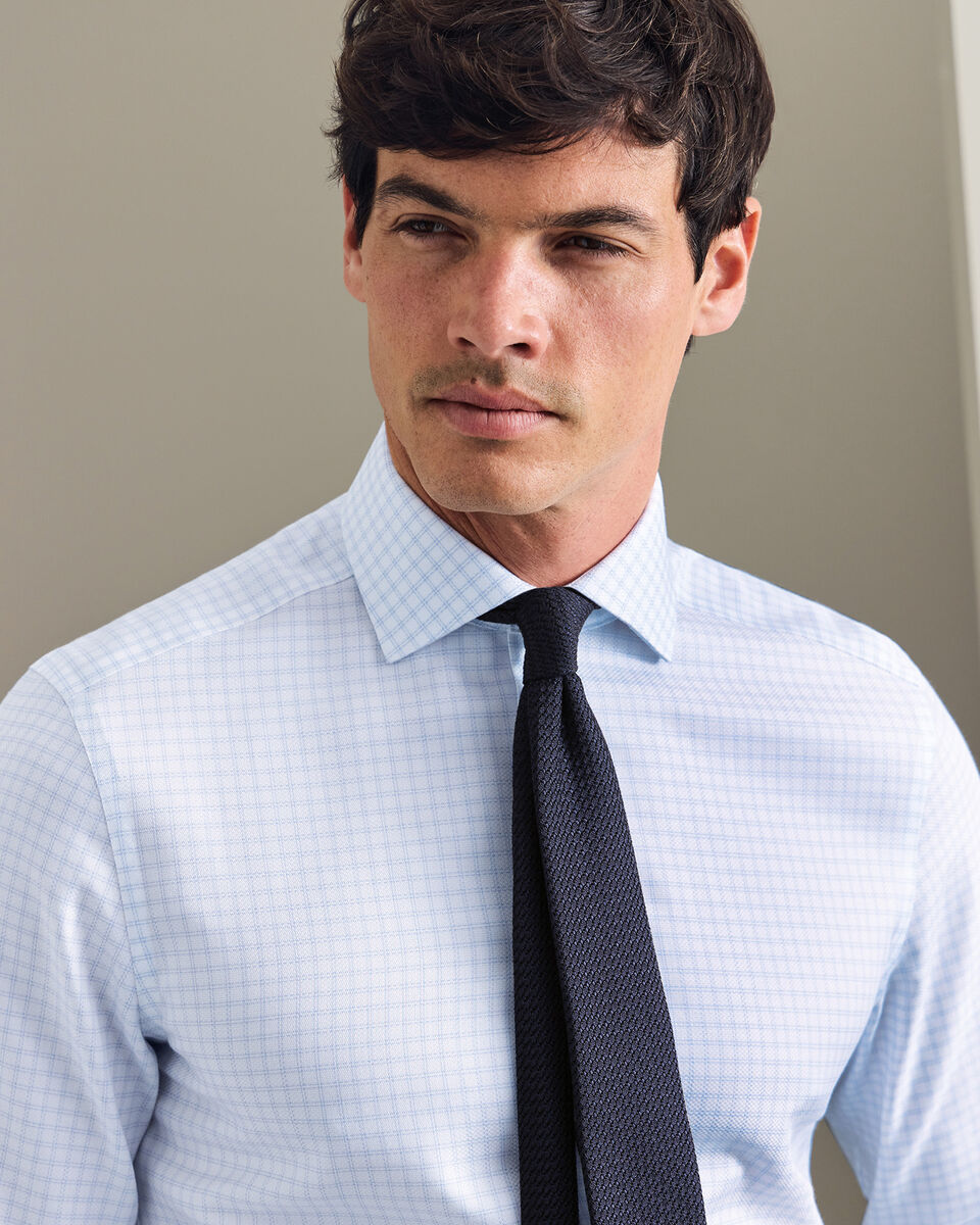 Non-Iron Stretch Trafalgar Weave Check Shirt - Ocean Blue