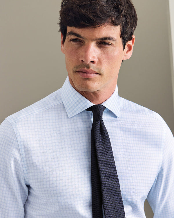 Non-Iron Stretch Trafalgar Weave Check Shirt - Ocean Blue