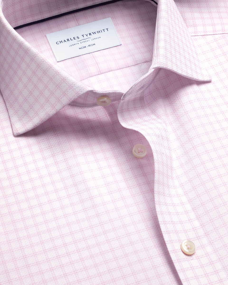Non-Iron Stretch Trafalgar Weave Check Shirt - Pink