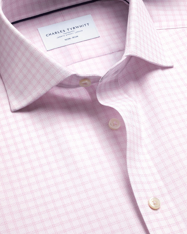 Non-Iron Stretch Trafalgar Weave Check Shirt - Pink