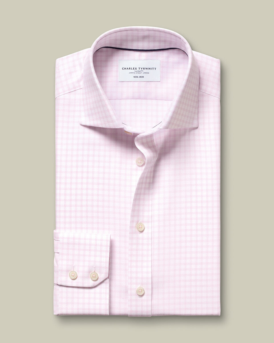 Non-Iron Stretch Trafalgar Weave Check Shirt - Pink
