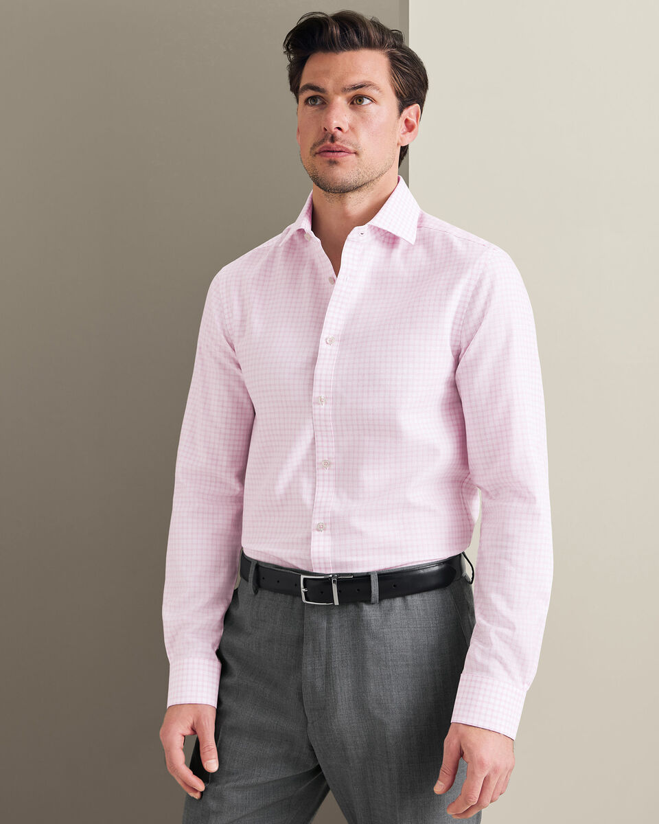 Non-Iron Stretch Trafalgar Weave Check Shirt - Pink