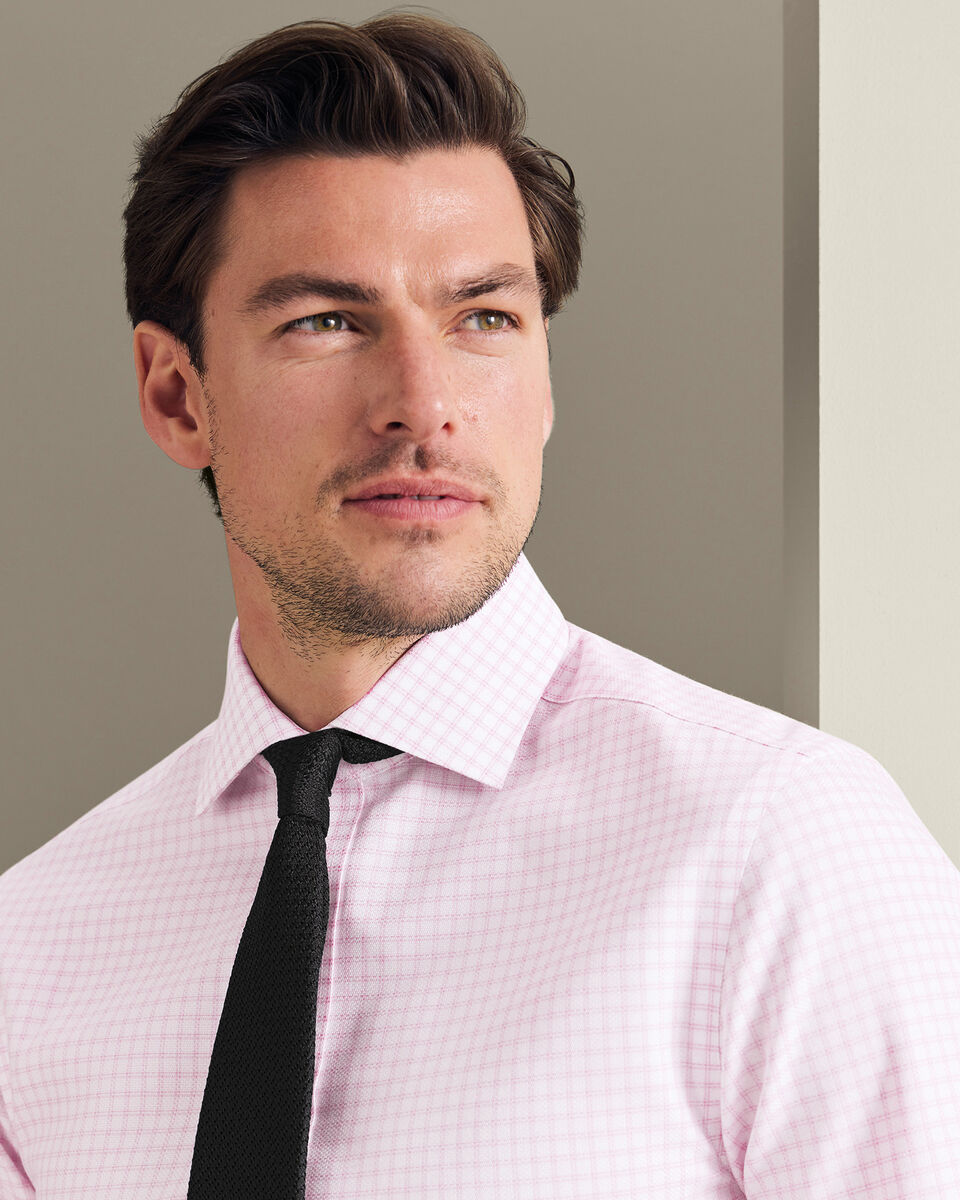 Non-Iron Stretch Trafalgar Weave Check Shirt - Pink