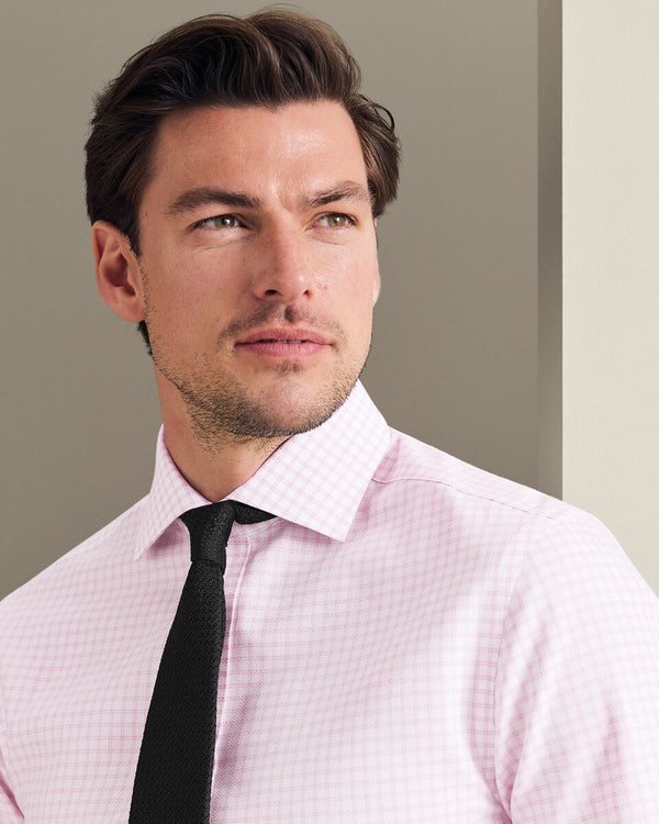 Non-Iron Stretch Trafalgar Weave Check Shirt - Pink