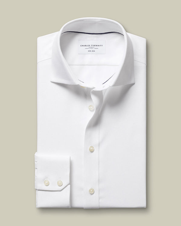 Non-Iron Stretch Trafalgar Weave Shirt - White