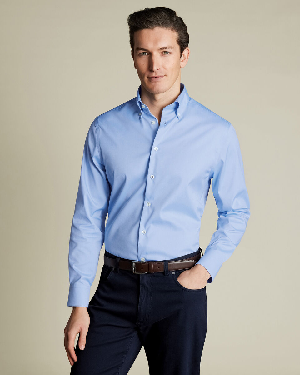 Non-Iron Stretch Pinpoint Oxford Shirt - Sky Blue