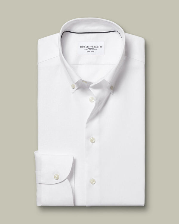 Non-Iron Stretch Pinpoint Oxford Shirt - White