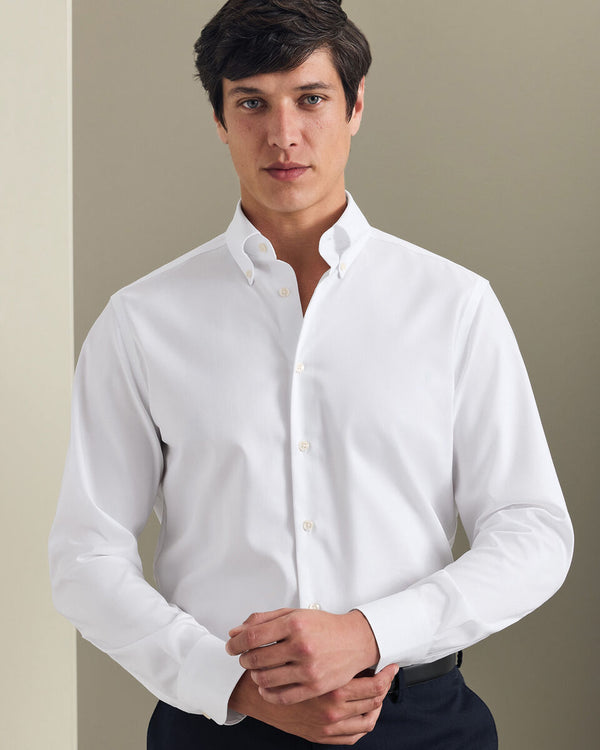 Non-Iron Stretch Pinpoint Oxford Shirt - White