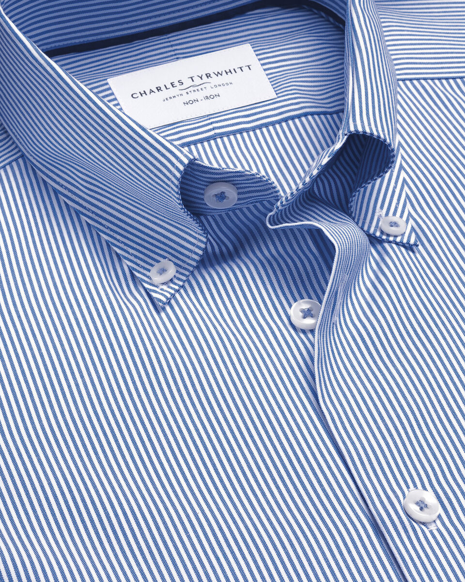 Non-Iron Stretch Pinpoint Oxford Stripe Shirt - Cobalt Blue Main image