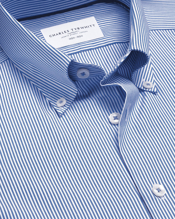 Non-Iron Stretch Pinpoint Oxford Stripe Shirt - Cobalt Blue