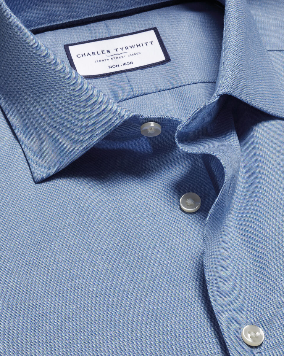 Non-Iron Cotton Linen Shirt - Cornflower Blue