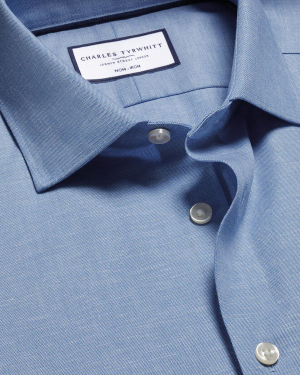 Non-Iron Cotton Linen Shirt - Cornflower Blue