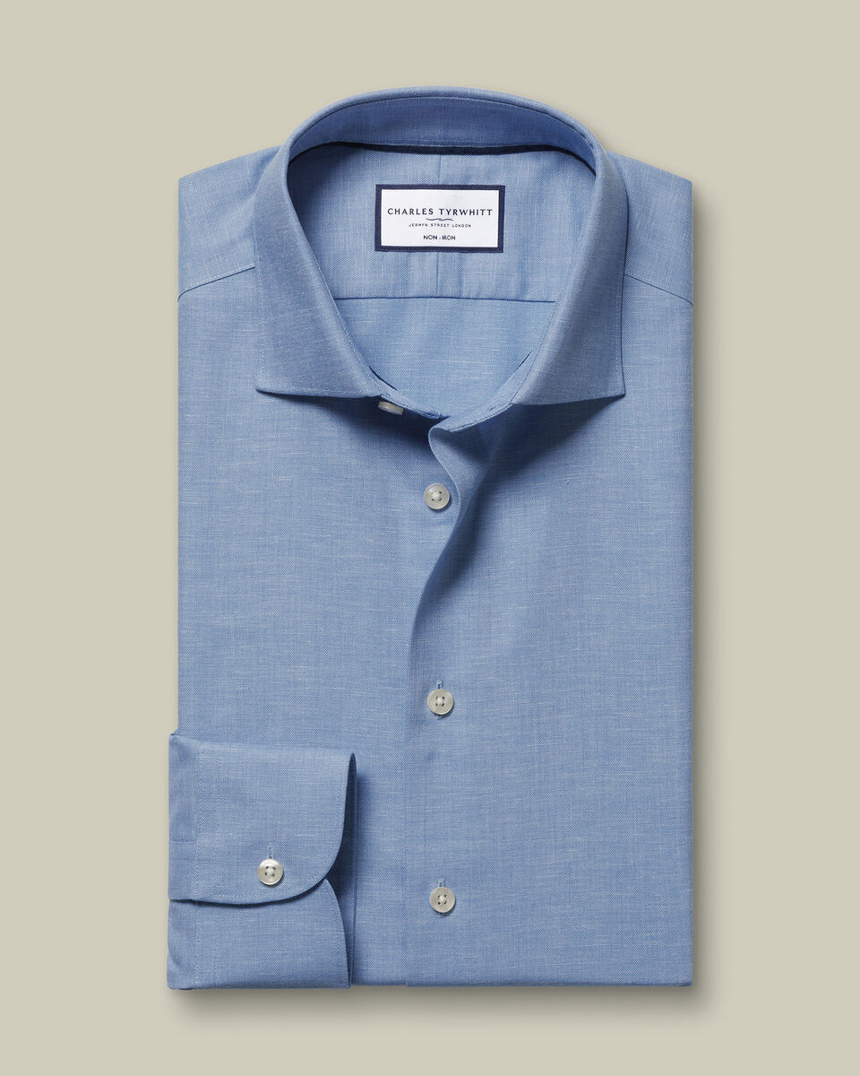 Non-Iron Cotton Linen Shirt - Cornflower Blue
